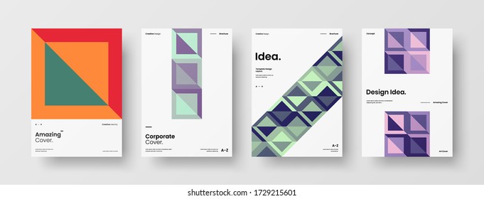 Company identity brochure template collection. Business presentation vector vertical orientation front page mock up set. Corporate report cover abstract geometric illustration design layout bundle.