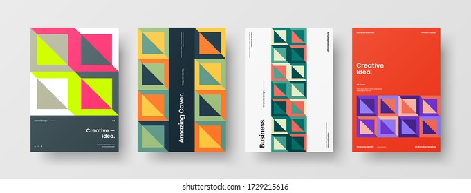 Company identity brochure template collection. Business presentation vector vertical orientation front page mock up set. Corporate report cover abstract geometric illustration design layout bundle.