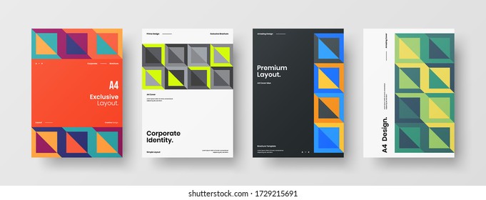 Company identity brochure template collection. Business presentation vector vertical orientation front page mock up set. Corporate report cover abstract geometric illustration design layout bundle.