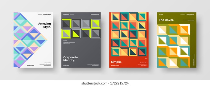 Company identity brochure template collection. Business presentation vector vertical orientation front page mock up set. Corporate report cover abstract geometric illustration design layout bundle.