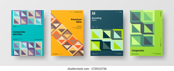 Company identity brochure template collection. Business presentation vector vertical orientation front page mock up set. Corporate report cover abstract geometric illustration design layout bundle.