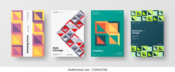 Company identity brochure template collection. Business presentation vector vertical orientation front page mock up set. Corporate report cover abstract geometric illustration design layout bundle.