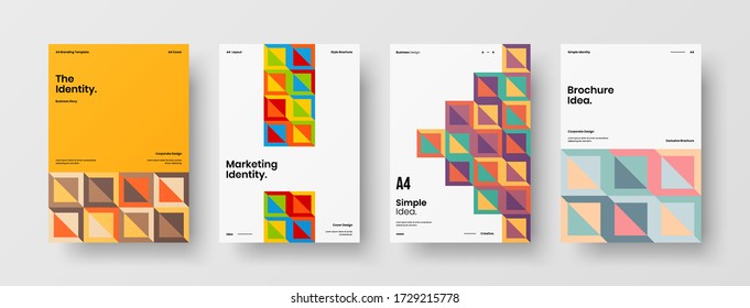 Company identity brochure template collection. Business presentation vector vertical orientation front page mock up set. Corporate report cover abstract geometric illustration design layout bundle.