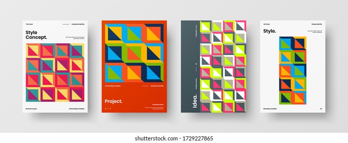 Company identity brochure template collection. Business presentation vector vertical orientation front page mock up set. Corporate report cover abstract geometric illustration design layout bundle.