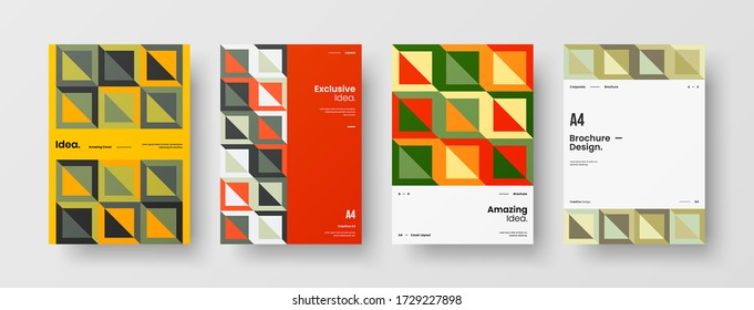 Company identity brochure template collection. Business presentation vector vertical orientation front page mock up set. Corporate report cover abstract geometric illustration design layout bundle.