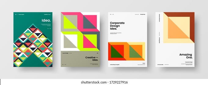 Company identity brochure template collection. Business presentation vector vertical orientation front page mock up set. Corporate report cover abstract geometric illustration design layout bundle.