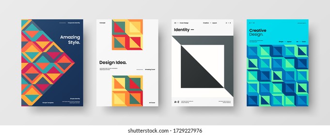 Company identity brochure template collection. Business presentation vector vertical orientation front page mock up set. Corporate report cover abstract geometric illustration design layout bundle.