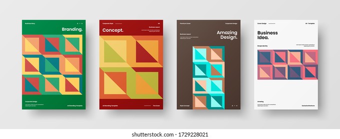 Company identity brochure template collection. Business presentation vector vertical orientation front page mock up set. Corporate report cover abstract geometric illustration design layout bundle.