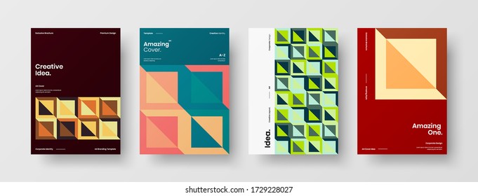 Company identity brochure template collection. Business presentation vector vertical orientation front page mock up set. Corporate report cover abstract geometric illustration design layout bundle.