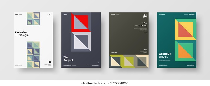 Company identity brochure template collection. Business presentation vector vertical orientation front page mock up set. Corporate report cover abstract geometric illustration design layout bundle.