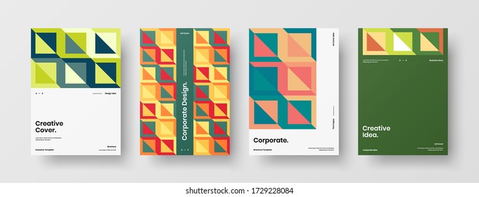 Company identity brochure template collection. Business presentation vector vertical orientation front page mock up set. Corporate report cover abstract geometric illustration design layout bundle.