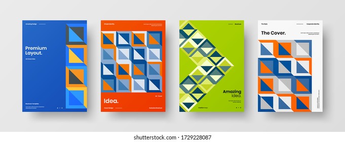 Company identity brochure template collection. Business presentation vector vertical orientation front page mock up set. Corporate report cover abstract geometric illustration design layout bundle.