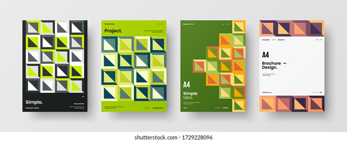 Company identity brochure template collection. Business presentation vector vertical orientation front page mock up set. Corporate report cover abstract geometric illustration design layout bundle.