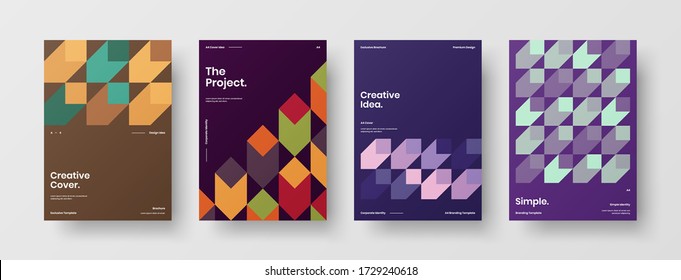 Company identity brochure template collection. Business presentation vector vertical orientation front page mock up set. Corporate report cover abstract geometric illustration design layout bundle.