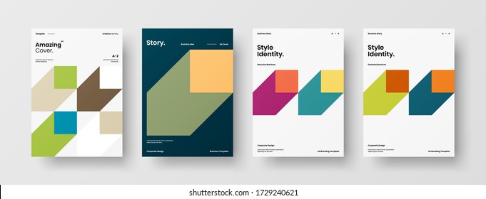 Company identity brochure template collection. Business presentation vector vertical orientation front page mock up set. Corporate report cover abstract geometric illustration design layout bundle.