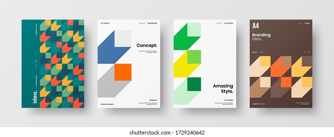 Company identity brochure template collection. Business presentation vector vertical orientation front page mock up set. Corporate report cover abstract geometric illustration design layout bundle.