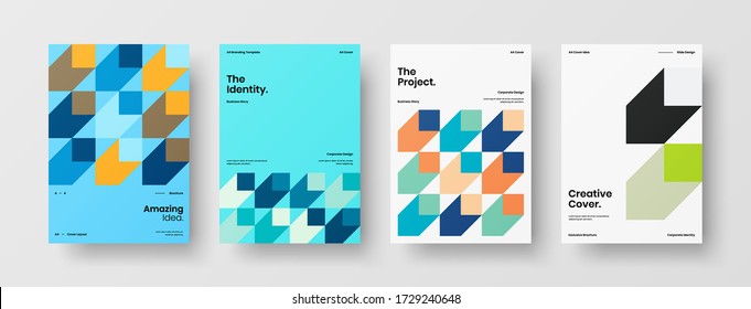 Company identity brochure template collection. Business presentation vector vertical orientation front page mock up set. Corporate report cover abstract geometric illustration design layout bundle. - Shutterstock ID 1729240648