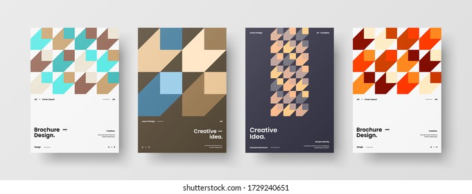 Company identity brochure template collection. Business presentation vector vertical orientation front page mock up set. Corporate report cover abstract geometric illustration design layout bundle.