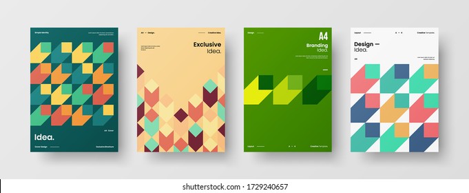 Company identity brochure template collection. Business presentation vector vertical orientation front page mock up set. Corporate report cover abstract geometric illustration design layout bundle.