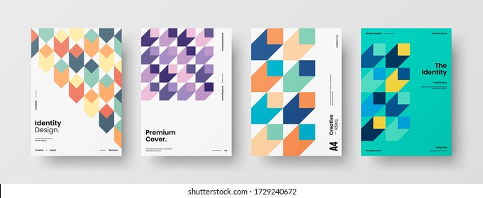 Company identity brochure template collection. Business presentation vector vertical orientation front page mock up set. Corporate report cover abstract geometric illustration design layout bundle.