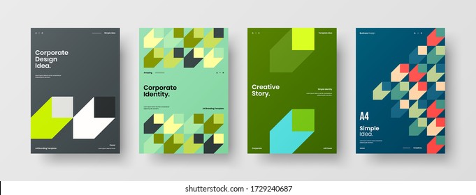 Company identity brochure template collection. Business presentation vector vertical orientation front page mock up set. Corporate report cover abstract geometric illustration design layout bundle.
