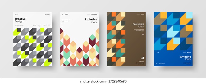 Company identity brochure template collection. Business presentation vector vertical orientation front page mock up set. Corporate report cover abstract geometric illustration design layout bundle.