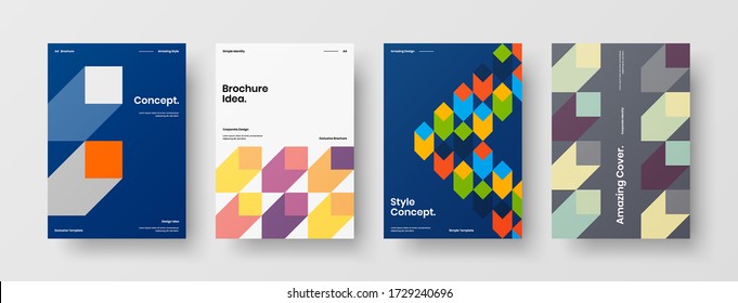 Company identity brochure template collection. Business presentation vector vertical orientation front page mock up set. Corporate report cover abstract geometric illustration design layout bundle.