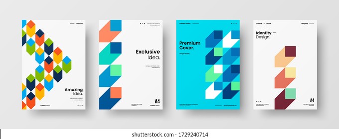 Company identity brochure template collection. Business presentation vector vertical orientation front page mock up set. Corporate report cover abstract geometric illustration design layout bundle.