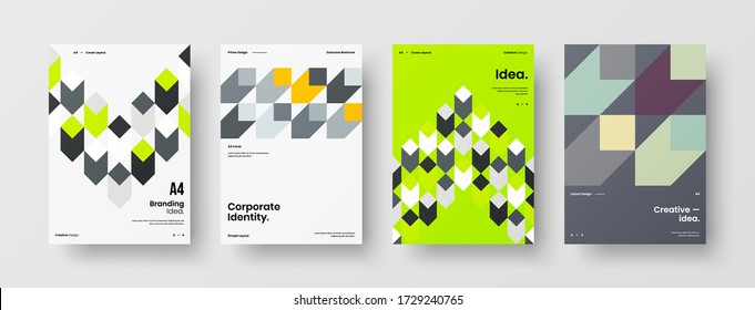 Company identity brochure template collection. Business presentation vector vertical orientation front page mock up set. Corporate report cover abstract geometric illustration design layout bundle.