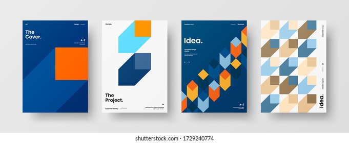 Company identity brochure template collection. Business presentation vector vertical orientation front page mock up set. Corporate report cover abstract geometric illustration design layout bundle.