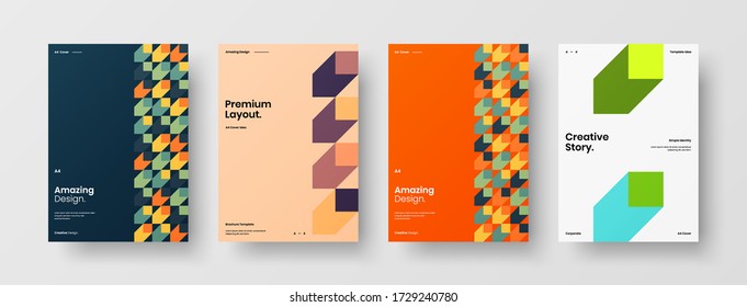 Company identity brochure template collection. Business presentation vector vertical orientation front page mock up set. Corporate report cover abstract geometric illustration design layout bundle.