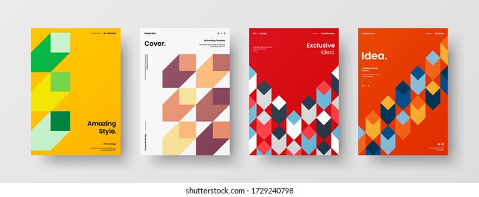 Company identity brochure template collection. Business presentation vector vertical orientation front page mock up set. Corporate report cover abstract geometric illustration design layout bundle.