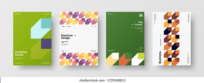 Company identity brochure template collection. Business presentation vector vertical orientation front page mock up set. Corporate report cover abstract geometric illustration design layout bundle.
