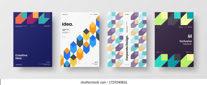 Company identity brochure template collection. Business presentation vector vertical orientation front page mock up set. Corporate report cover abstract geometric illustration design layout bundle.