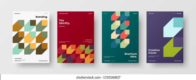 Company identity brochure template collection. Business presentation vector vertical orientation front page mock up set. Corporate report cover abstract geometric illustration design layout bundle.