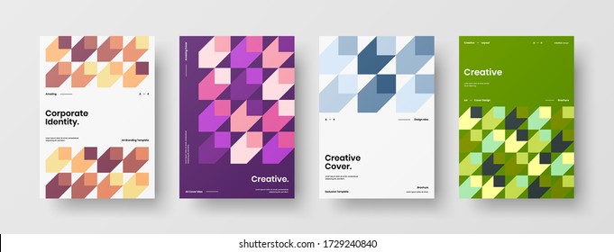 Company identity brochure template collection. Business presentation vector vertical orientation front page mock up set. Corporate report cover abstract geometric illustration design layout bundle.