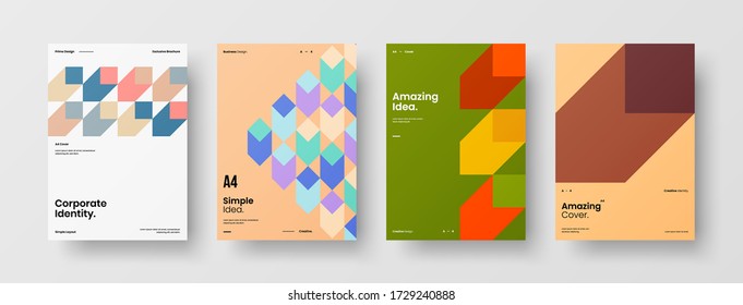 Company identity brochure template collection. Business presentation vector vertical orientation front page mock up set. Corporate report cover abstract geometric illustration design layout bundle.