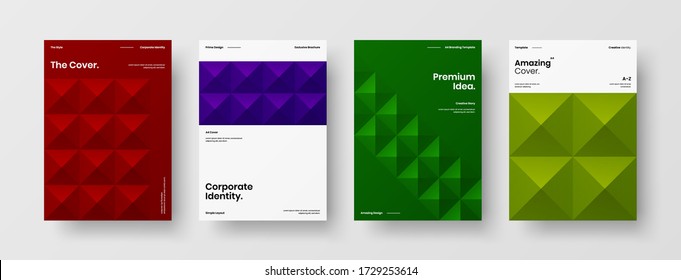 Company identity brochure template collection. Business presentation vector vertical orientation front page mock up set. Corporate report cover abstract geometric illustration design layout bundle.