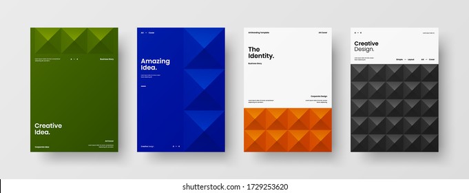 Company identity brochure template collection. Business presentation vector vertical orientation front page mock up set. Corporate report cover abstract geometric illustration design layout bundle.