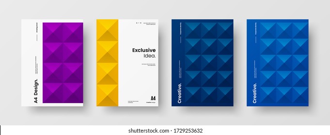 Company identity brochure template collection. Business presentation vector vertical orientation front page mock up set. Corporate report cover abstract geometric illustration design layout bundle.