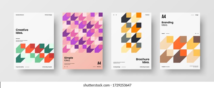 Company identity brochure template collection. Business presentation vector vertical orientation front page mock up set. Corporate report cover abstract geometric illustration design layout bundle.