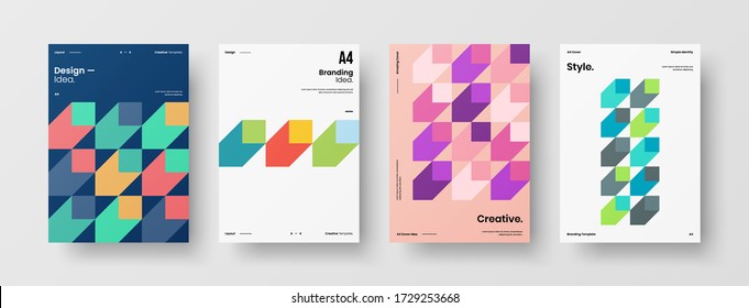 Company identity brochure template collection. Business presentation vector vertical orientation front page mock up set. Corporate report cover abstract geometric illustration design layout bundle.