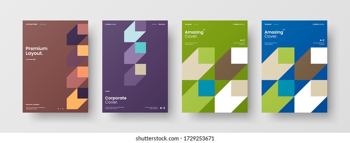 Company identity brochure template collection. Business presentation vector vertical orientation front page mock up set. Corporate report cover abstract geometric illustration design layout bundle.