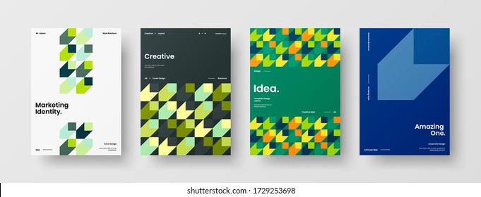 Company identity brochure template collection. Business presentation vector vertical orientation front page mock up set. Corporate report cover abstract geometric illustration design layout bundle.