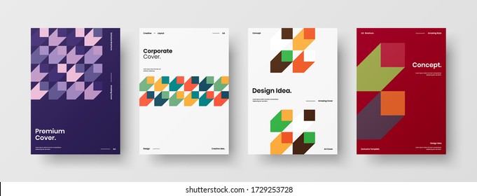 Company identity brochure template collection. Business presentation vector vertical orientation front page mock up set. Corporate report cover abstract geometric illustration design layout bundle.