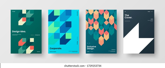 Company identity brochure template collection. Business presentation vector vertical orientation front page mock up set. Corporate report cover abstract geometric illustration design layout bundle.