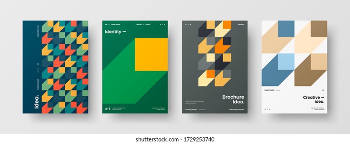 Company identity brochure template collection. Business presentation vector vertical orientation front page mock up set. Corporate report cover abstract geometric illustration design layout bundle.