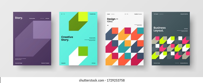 Company Identity Brochure Template Collection. Business Presentation Vector Vertical Orientation Front Page Mock Up Set. Corporate Report Cover Abstract Geometric Illustration Design Layout Bundle.