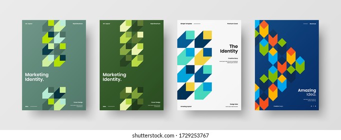 Company identity brochure template collection. Business presentation vector vertical orientation front page mock up set. Corporate report cover abstract geometric illustration design layout bundle.