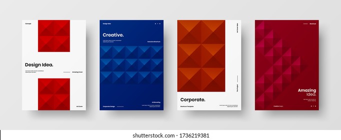 Company identity brochure template collection. Business presentation vector A4 vertical orientation front page mock up set. Corporate report cover abstract geometric illustration design layout bundle.